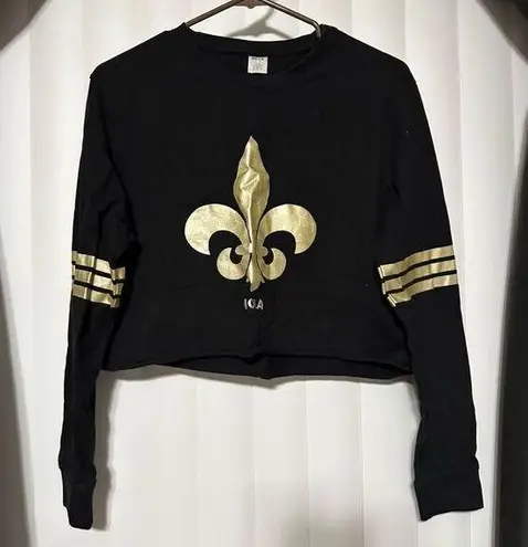 NOLA New Orleans Saint black/gold sweatshirt style long sleeve crop top Size L