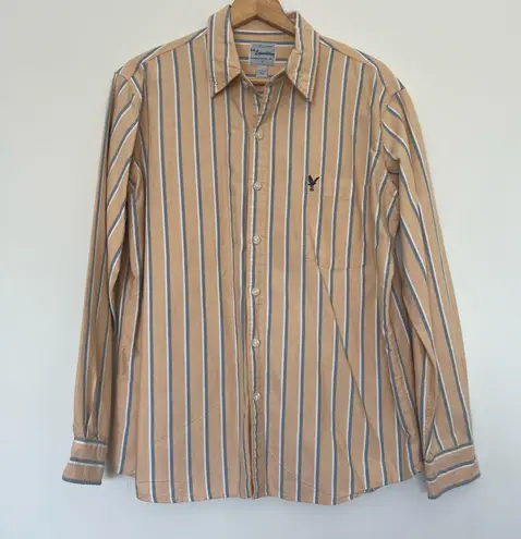 Vintage US Expedition Yellow Striped Button Down Shirt Size L