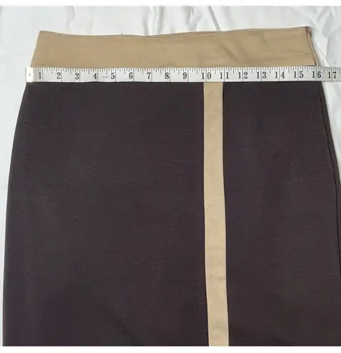 CARAMELA Amelia Stripe Colorblock Knit Pencil Mini Skirt Espresso Brown Cream 8 Business Casual Work Office Chic