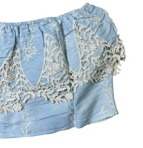 Sans Souci Baby Blue Embroidered Lace Tube Top Medium