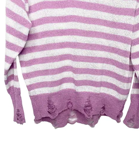 ee:some  Women's Pink purple White Stripe Distressed Sweater small NWOT