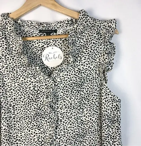 Staccato White & Black Dot Printed Ruffle Sleeveless Blouse S