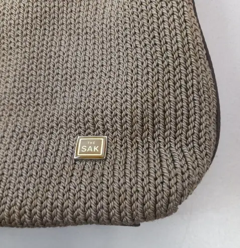 The Sak Brown Knit Buckle Strap Logo Zipper Pull Shoulder Bag