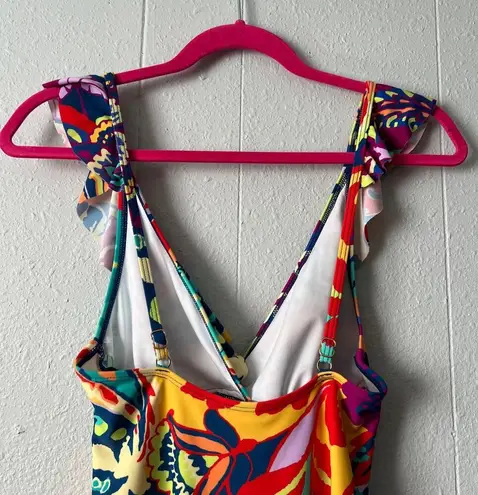 Tahari Womens Bathing Suit Medium Floral Ruffle Tropical Vacation Coastal Beach