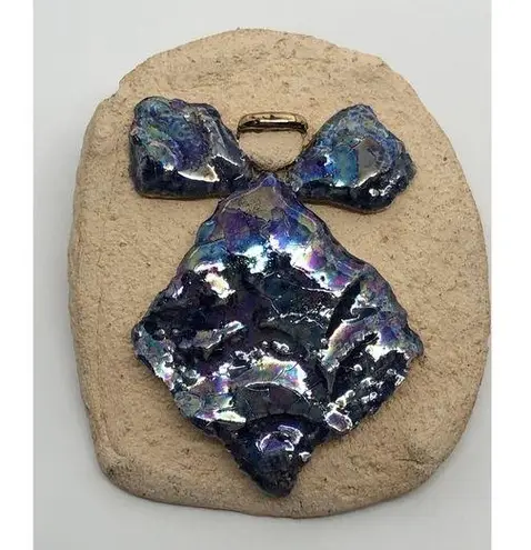 Vtg Handmade Ceramic Glazed Angel Pin Lapel Brooch Exquisite Details Gold Halo