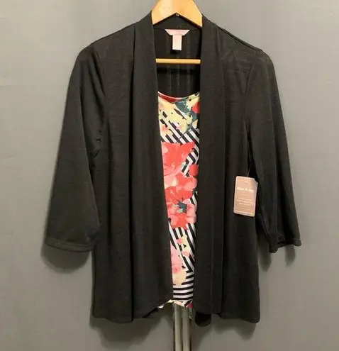 White Stag B16- NEW! Women's Cardigan, L/G, Black, floral layered one piece