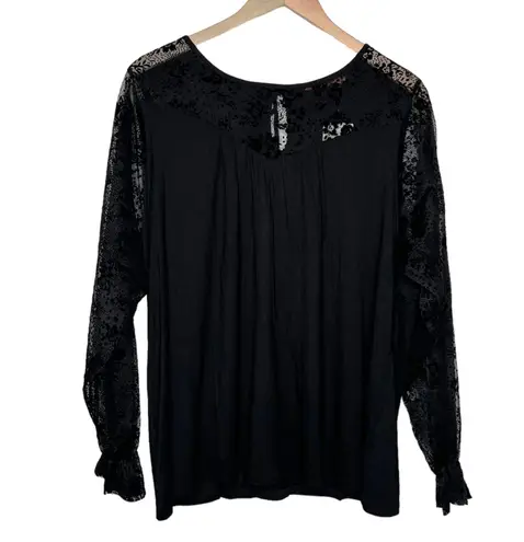 Beldini Belldini black mix media sheer sleeve romantic lace goth long sleeve top 2X