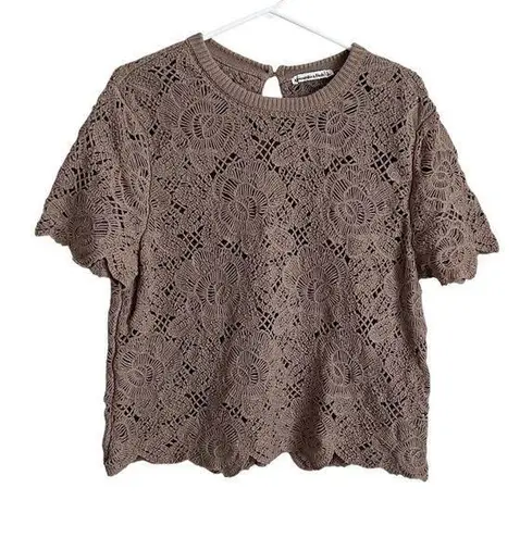 Abercrombie & Fitch Abercrombie Lace Crochet Sweater Short Sleeve Open Knit Neutral Retro Y2K Large