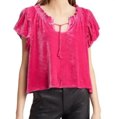 Free People NWT  Pink Phenom Velvet Short Sleeve Top