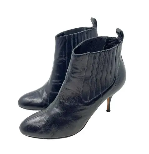 Brian Atwood  Vernice Vogue Heeled Booties in Black Leather Size 38.5