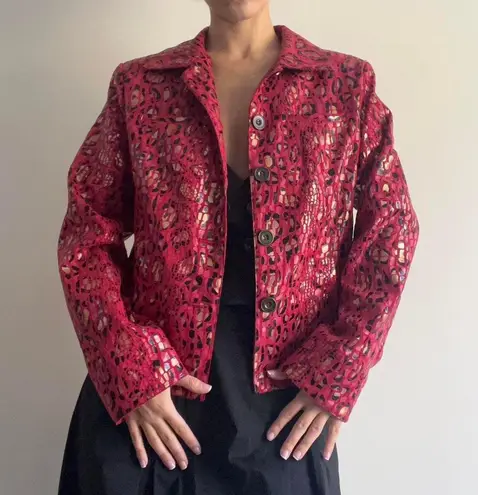 Linear Red Cheetah Print Jacket Faux Leather