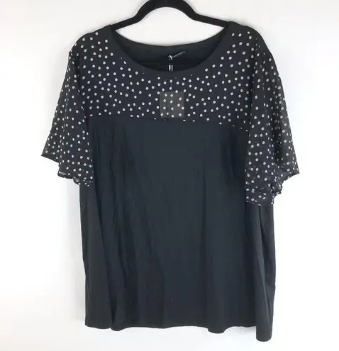 Bloomchic Polka Dot Mesh Patchwork Ruffle Sleeve T-Shirt Black White 18-20