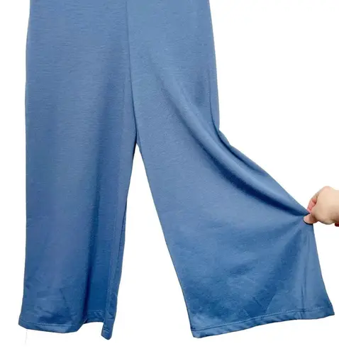 Cotton Emporium Blue Deep V Sleeveless Wide Leg Jumpsuit