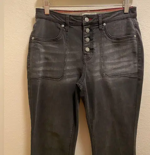 Frye & Co. Button Front Flare Fray Hem Jeans In Charcoal Wash Size 8 Black