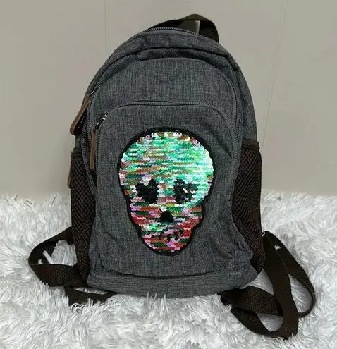 NWOT Small Canvas Backpack with Sequined Skull Gray