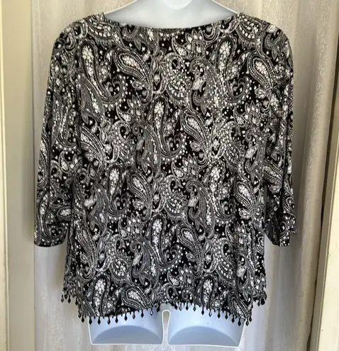 MSK WOMAN Elegant Black and White Paisley Women's Top SZ: 1X