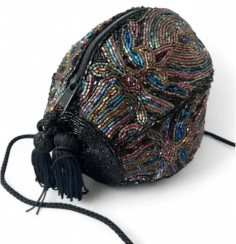 Vintage Lady Eve by Valerie Fully Beaded Oval Sphere Shaped Purse Evening Formal Bag with Strap Multiple