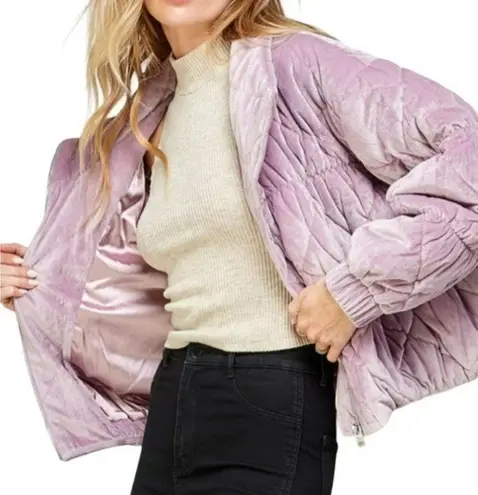 Sweet Lemon Lavender Fields Velvet Puffer Jacket Size Large NWT