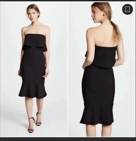 Likely Black Strapless Fitted Ruffle Hem Flounce Midi Conrad Dress Size 00 NWT