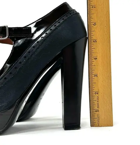 LANVIN leather, silk Mary Jane heels, made in Italy, size 38.5 Multiple