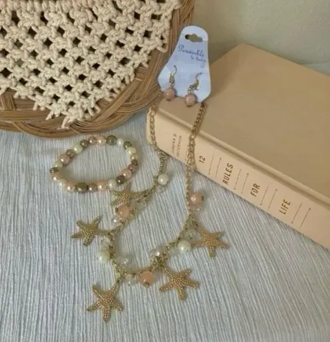 Periwinkle By Barlow Set Pearl Starfish Charm Pink Gold White Earrings Necklace Bracelet