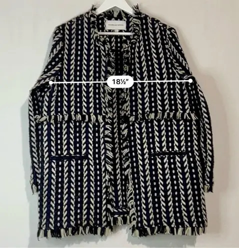 Cupcakes and Cashmere Women’s Woven Tweed Fringe Jacket Black White Large FLAW