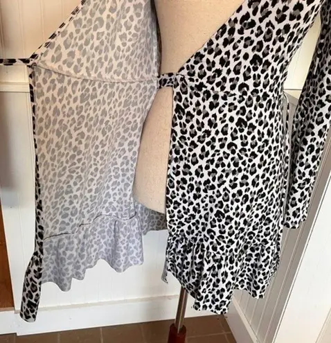 Leopard Black & White Print Wrap Dress Size XS