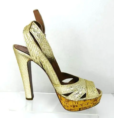 Alaïa Gold Snake Embossed Leather Platform High Heel Sandals EU 36.5 Luxury Size 6.5