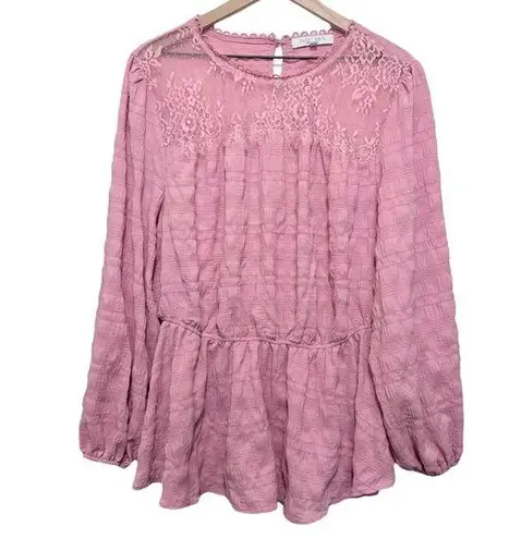 Sweet Rain Women's pink lace boho peasant peplum blouse size 3x