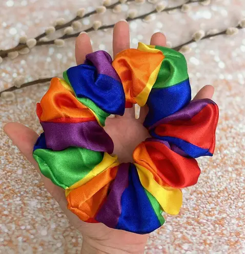 Large rainbow silky scrunchie Satin Silk Scrunchie Rainbow Scrunchie Multiple