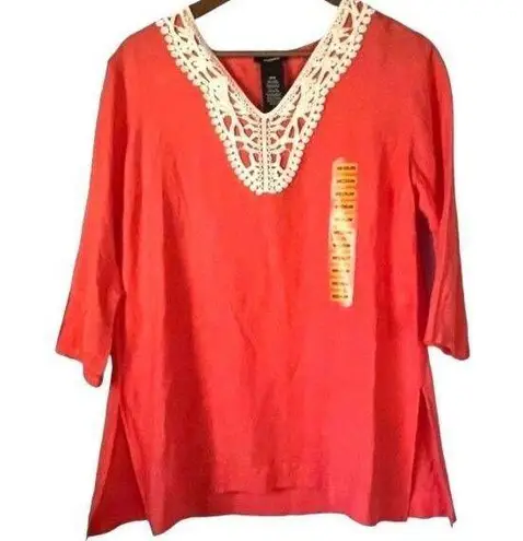 Premises Shirt Women's Medium NWT Linen Rayon Blend Coral Lace