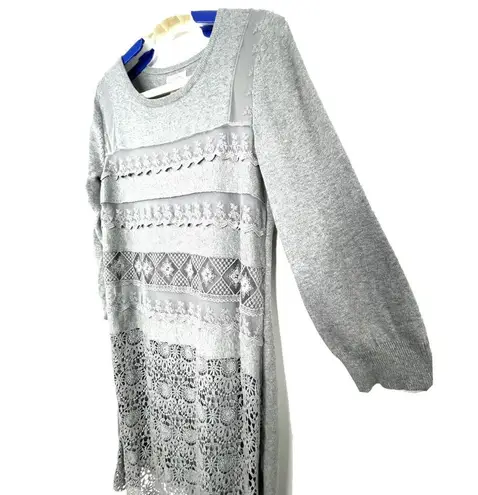Sundance Knit Crochet Lace Sweater Dress Gray Women's Size Small Pullover