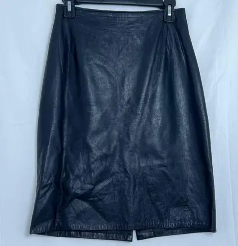 Women's Vintage Firenze Santa Barbara 100% Leather Straight Skirt, Size 10 Black
