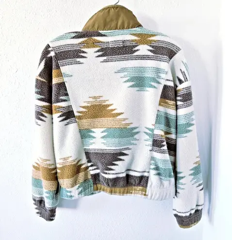 Weekends Everyday Sage Brown Aztec Southwest Sherpa Fleece Jacket Women's S