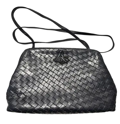 Meyers Vintage Woven Leather Shoulder Crossbody Top Frame Clutch Bag Blue