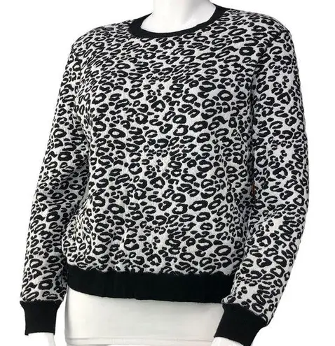 Rebecca Taylor  Size L Sweater Black White Animal Print Ringer Style Designer