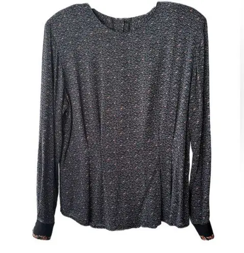 Vintage Floral Blouse Cottage Soft Modest Feminine Retro Layering Dark Academia Gray Size 10