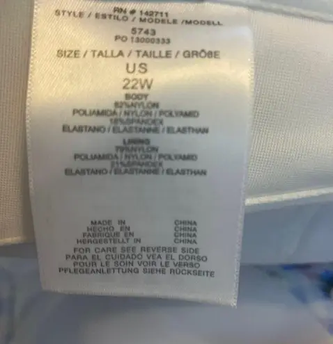 Eloquii NWT Garden Party Bikini Top 22W Blue Gingham Floral Swim Ruffle Beach