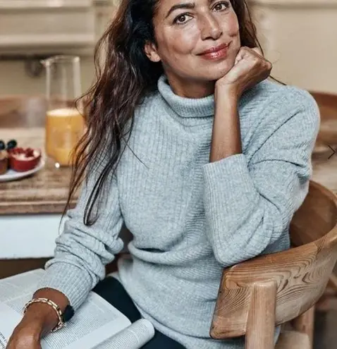 Summersalt The Luxe Cashmere Blend Funnel Neck Mix Stitch Sweater New Grey XS