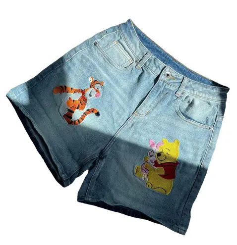 Disney embroidered Winnie the Pooh denim high waist shorts