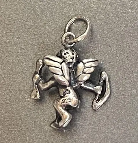 Vintage Sterling Silver Cupid Baby Wings Bow Arrow Charm Pendant Love Valentine