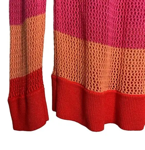 525 America Striped Open-Knit Sweater Top Long Sleeve Colorful Crew Neck Stripes