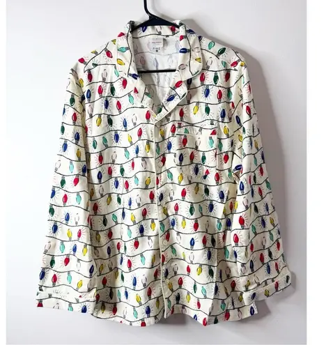 Hanna Andersson Adult Unisex Flannel Pajama Top Holiday Bright Bulb Medium