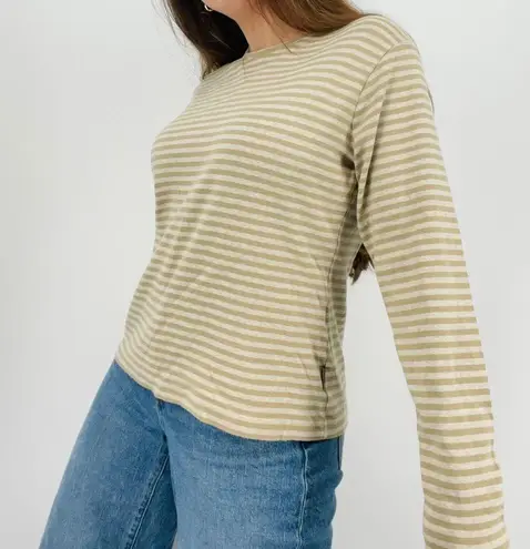 Woolrich  slouchy two tone oatmeal striped crewneck longsleeve shirt top size L