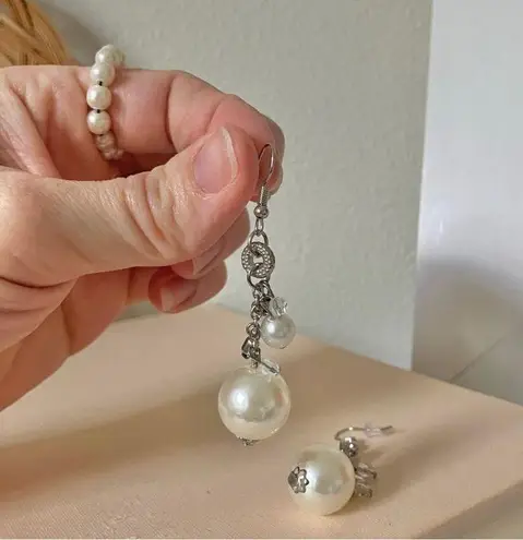 Pearl Dangle Bauble Silver Earrings Vintage “Tanaquil” Statement Classic Femme Jewelry White