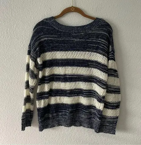 Navy & Cream Stripe Sweater Size Small by Mine Open Weave