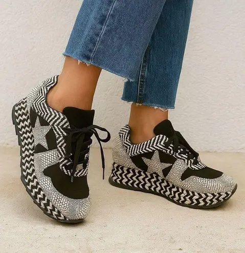 Stella McCartney Macy Sneakers Black White 37 EU Lace Up Espadrilles Wedge