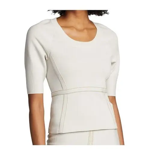 Rachel Comey Knit Top Women M Ivory Wool Blend Contrast Stitch Modern Clean Girl Size M