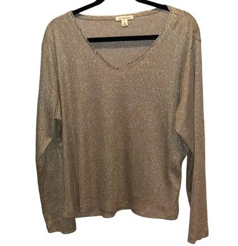 cha cha vente Gold Sparkle V Neck Lightweight Sparkly Sweater Size 1X