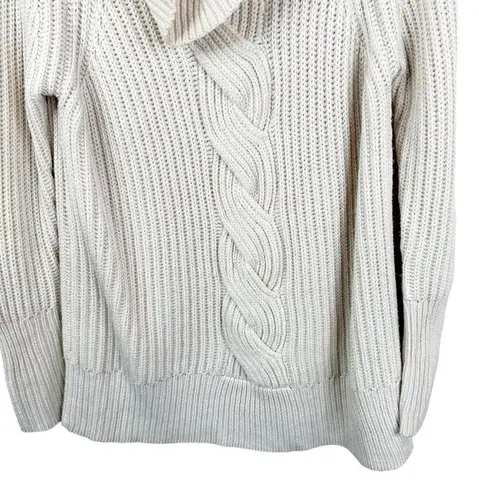 Ramy Brook Sweater Womens XS Cream Merino Wool Mock Neck Chunky Cable Knit